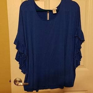 Royal blue top w/ ruffled "wings" butterfly sleeves